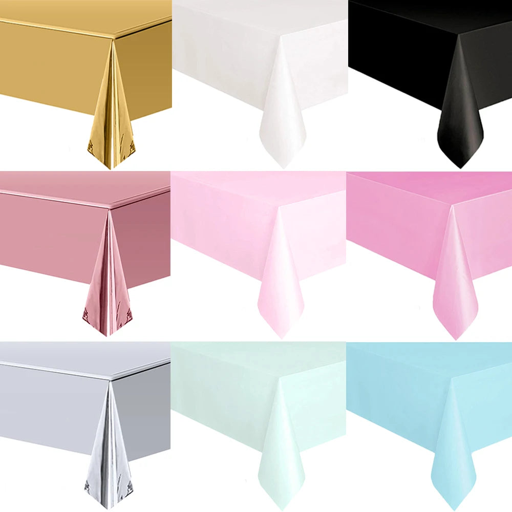 Disposable Tablecloth White Black Pink Gold Table Cover Plastic Birthday Wedding Table Cloth Party Dining Table Decoration Fa