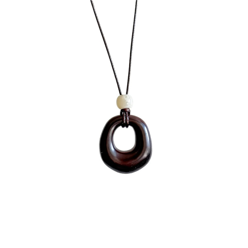 Fashion Vintage Resin Irregular Hollow Circular Geometric Pendant Long Sweater Chain Necklace For Women Charms Jewelry
