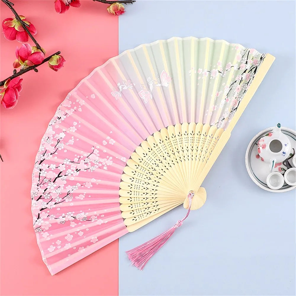 Vintage Silk Folding Hand Fan Chinese Japanese Bamboo Fans Craft Gifts Women Dance Performance Props Home Decoration Ornament