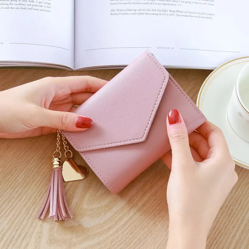 Fashion Short Women Wallets PU Leather Women Luxury Tassels Wallet Hasp Small Wallet Trend Coin Purse Ladies Card Holder Pouc