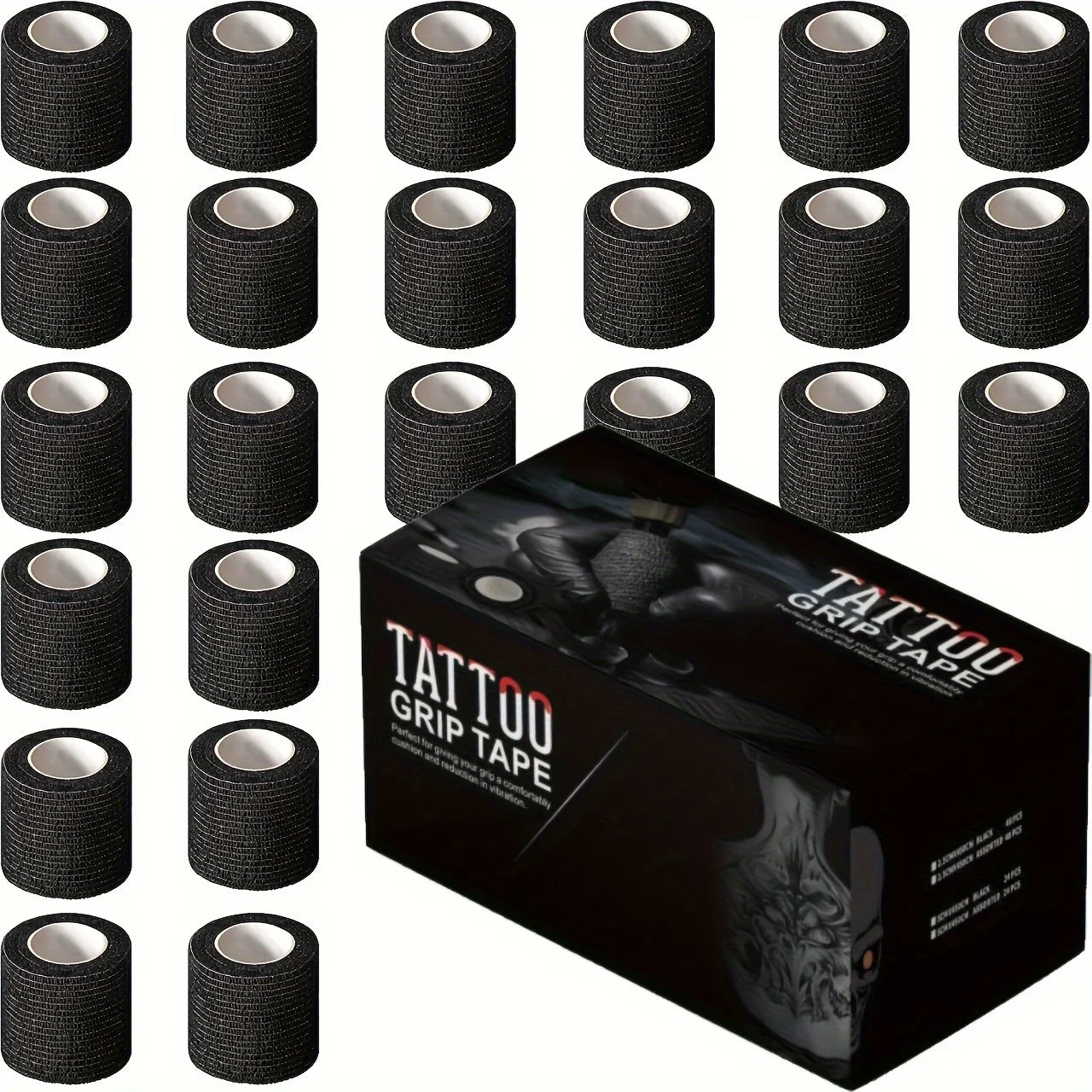 3/6/12/24/48 PCS Tattoo Grip Cover Wrap Disposable Black Bandage For Tattoo Grip Bandage Machine Tape Tube Accessories