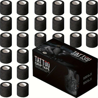 3/6/12/24/48 PCS Tattoo Grip Cover Wrap Disposable Black Bandage For Tattoo Grip Bandage Machine Tape Tube Accessories