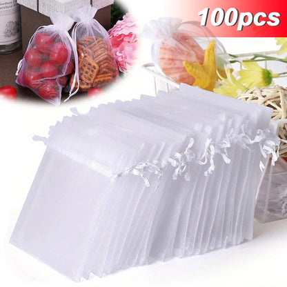 100PCS Organza Bags Random Mesh Organza Jewelry Bags Drawstring, Small Drawstring Favor Pouches Christmas Candy Wedding Birth