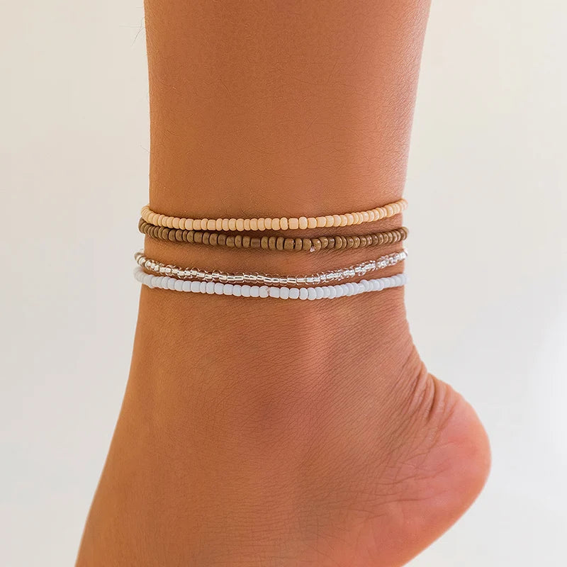 Boho Anklet Foot Colorful Beads Chain Summer Bracelet Heart Pendant Charm Anklet Sandals Barefoot Beach Foot Bridal Jewelry J