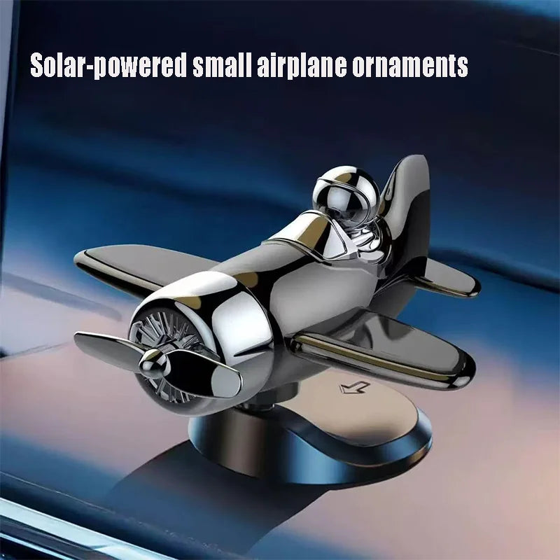 Solar Powered Rotating Airplane Car Dashboard Ornament 360° Auto Spin Decor Airplane Ornaments Car Interior Decoration - Blac