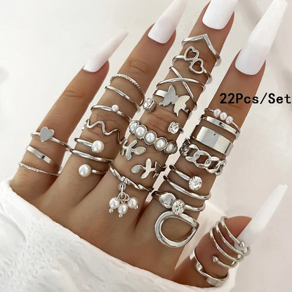 30Pcs Bohemian Geometric Knuckle Rings Set For Women Gold Silver Color Finger Ring Girls Fashion Party Jewelry Accessories - 