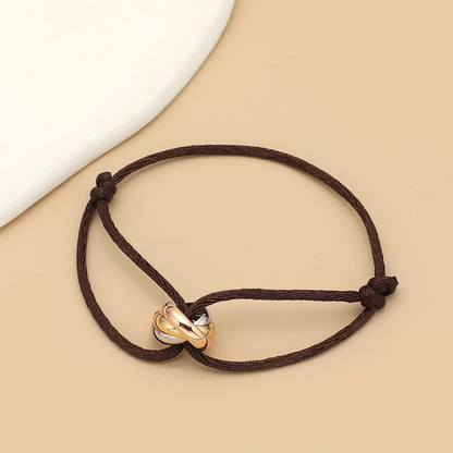 Simple Fashion Unisex Bracelet 3 Metal Round Circle Accessory Adjustable Men's Rope Bracelet for Women Jewelry Gifts - brown
