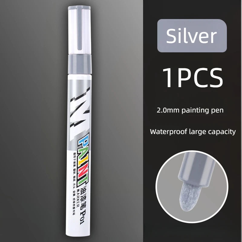 Car Paint Scratches Repair Brush Pen Waterproof Water Paint Marker Pen Car Tire Tread Care Automotive Black White Red Silver 