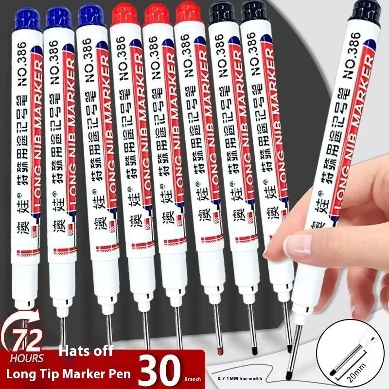 4/12 Pcs Waterproof Long Head Markers Deep Hole Marker Pen for Metal Carpenter Red/Black/Blue/Green Ink Woodworking Tools Mar