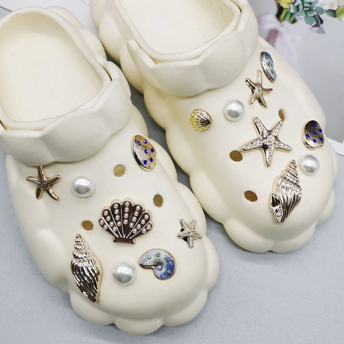 16PCS DIY Starfish Shoe Charms Bling Conch Shoes Buckle Decorations Removable Shell Shoe Accessories Mutlifunctional Shoe Cli