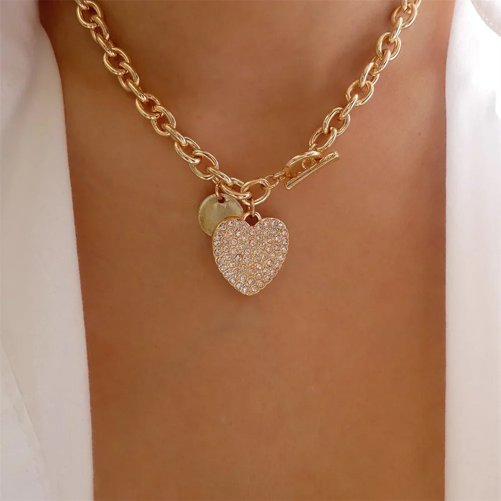 Vintage Punk Gold-plate Thick Chain Head Portrait Coin Pendant Necklace For Women Fashion Multilevel Geometric Hip Hop Jewelr