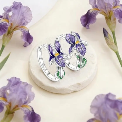 925 Sterling Silver Flower and Plant Series Purple Iris Earrings Exquisite Wedding Party Gifts for Ladies Jewelry Fashion Gif