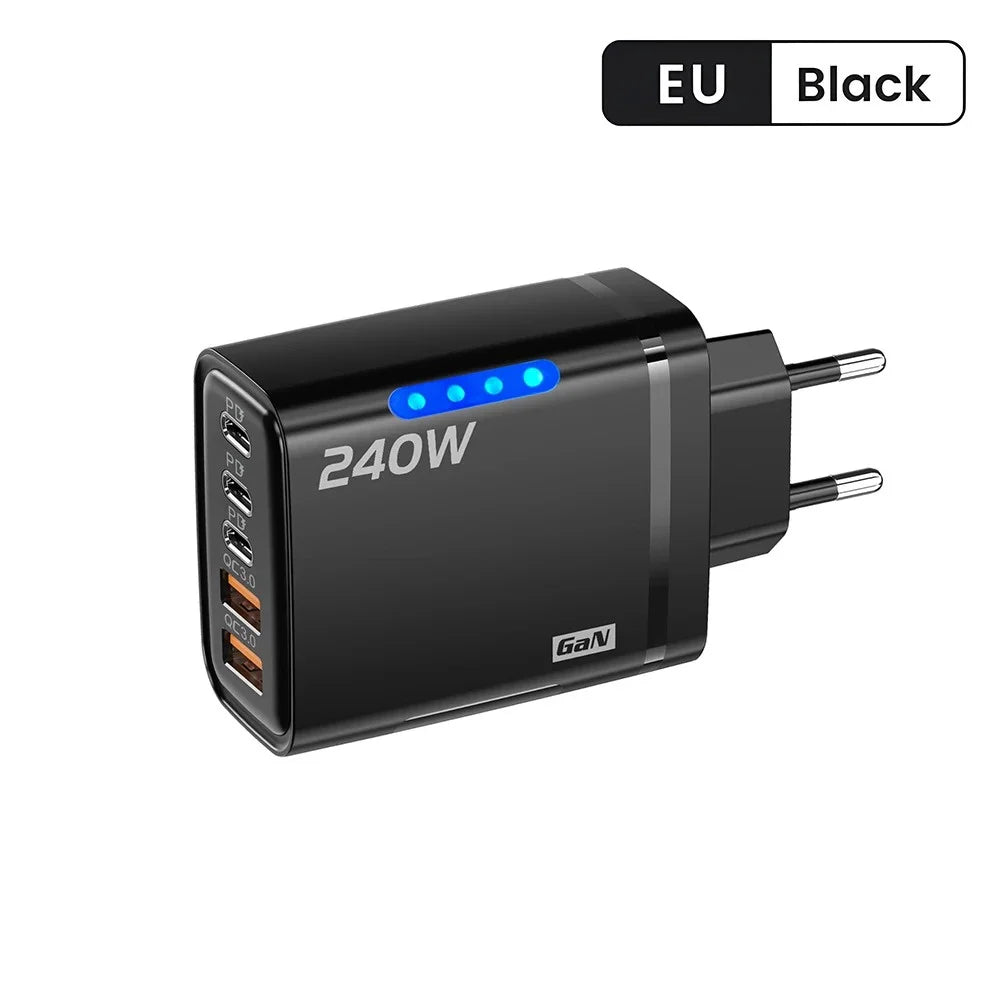 240W GaN USB C Charger 5 in 1 Fast Charging Phone Charger Power Adapter For iPhone Samsung Xiaomi Type C EU/US Plug Wall Char