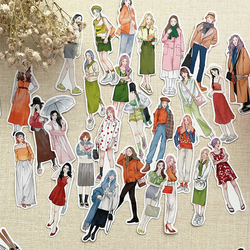 10/30/60pcs Four Seasons Fashion Dress Girls Decoration Stickers Aesthetic DIY Scrapbooking Laptop Stationery Cute Sticker To