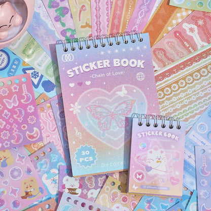 30 Sheets Cute Colorful Fantasy Paper Scrapbooking Stickers Book 30 Different Patterns DIY Decorative Aesthetic Journal Stick