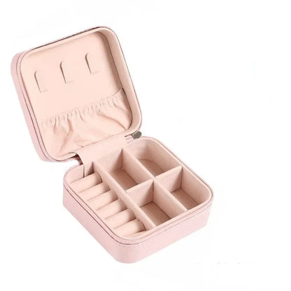 Portable Mini PU Leather Jewelry Box Velvet Lined Travel Case for Ring Earring Necklace Storage Organizer - Pink Small