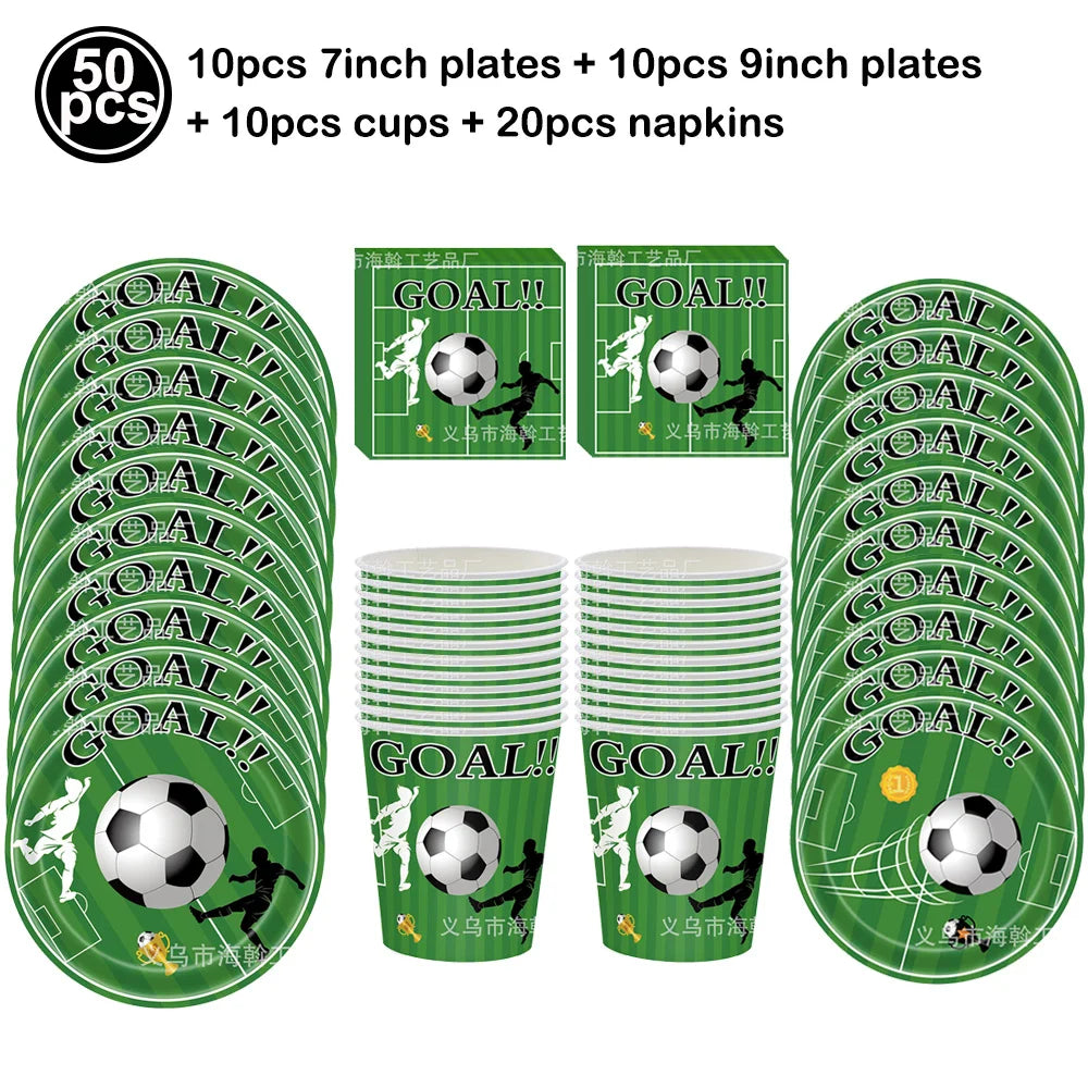 Soccer Theme Disposable Tableware Set Paper Plates Cups Napkins Tablecloth For Birthday Parties - set C