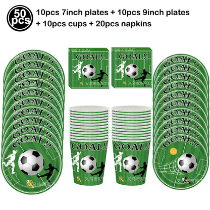 Soccer Theme Disposable Tableware Set Paper Plates Cups Napkins Tablecloth For Birthday Parties - set C