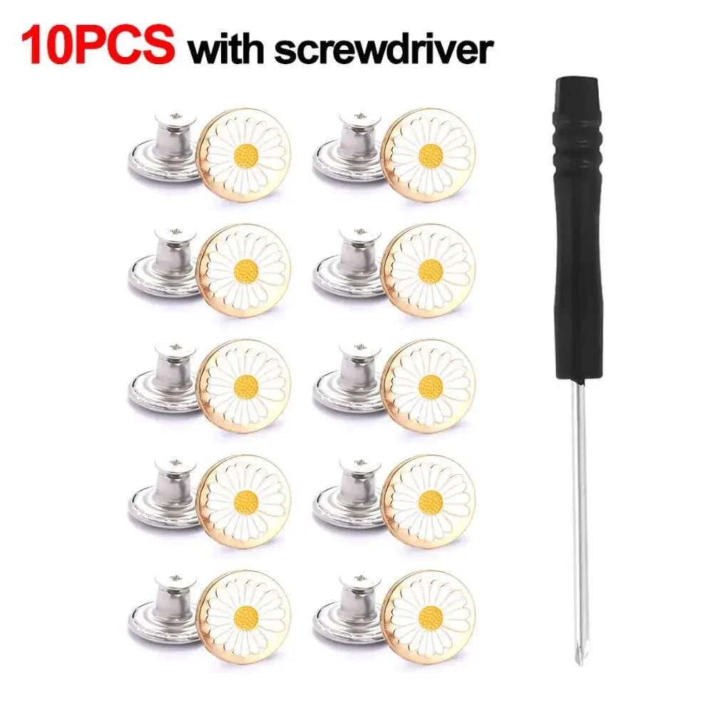 10Pcs Metal Jeans Buttons 17mm Replacement No-Sewing Screw Button Repair Kit Nailless Removable Jean Buckles Clothing Pants P