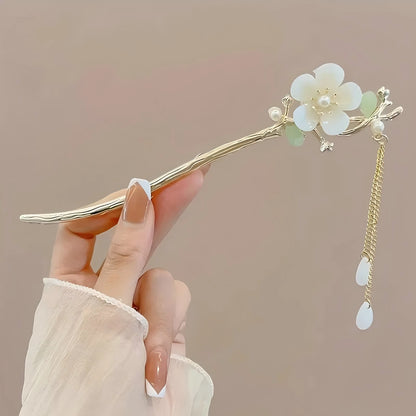 1/6pcs Elegant Chinese Style Tassel Hair Stick Traditional Floral Design Hairstyle Accessory Women Jewelry Hairpin Hairneedle