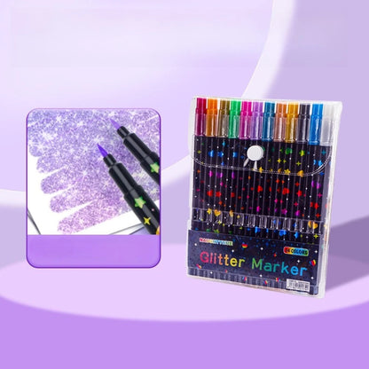 24 Colors Colorful Double-Ended Glitter Pens with Fast-Drying Glue-Like Ink - Fine Tip Tip-To-Base for Scrapbooking, Card Mak