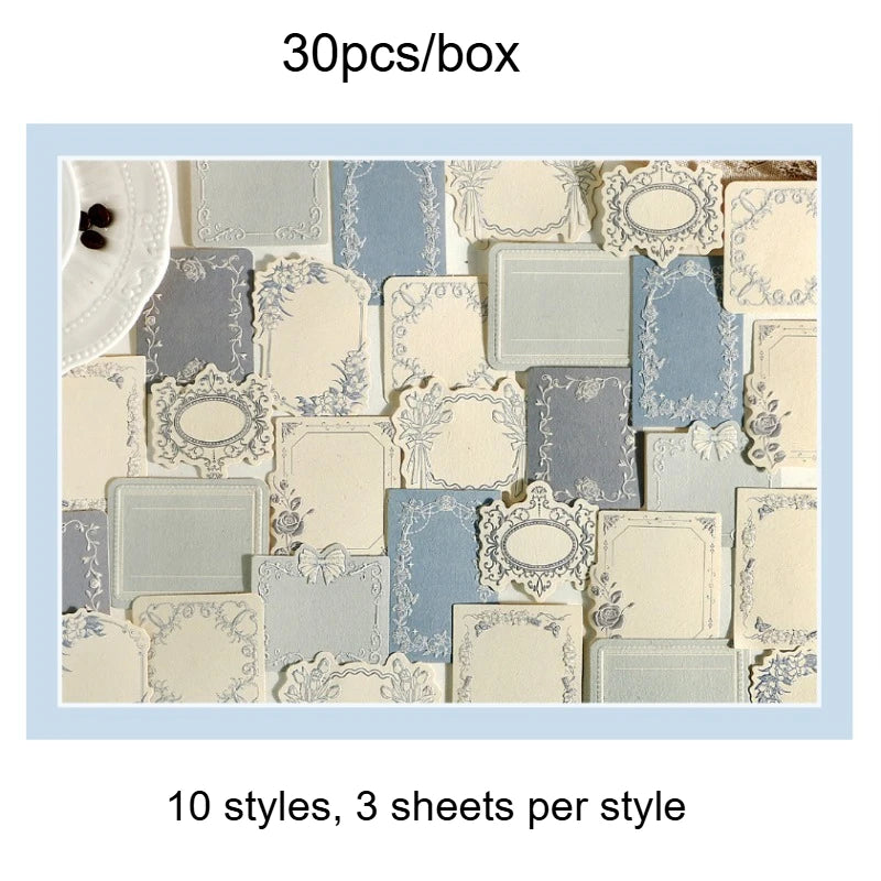 1 box of 30 sheets retro embossed floral border DIY writable decorative hard cardstock paper for scrapbooking Boxed sticky no