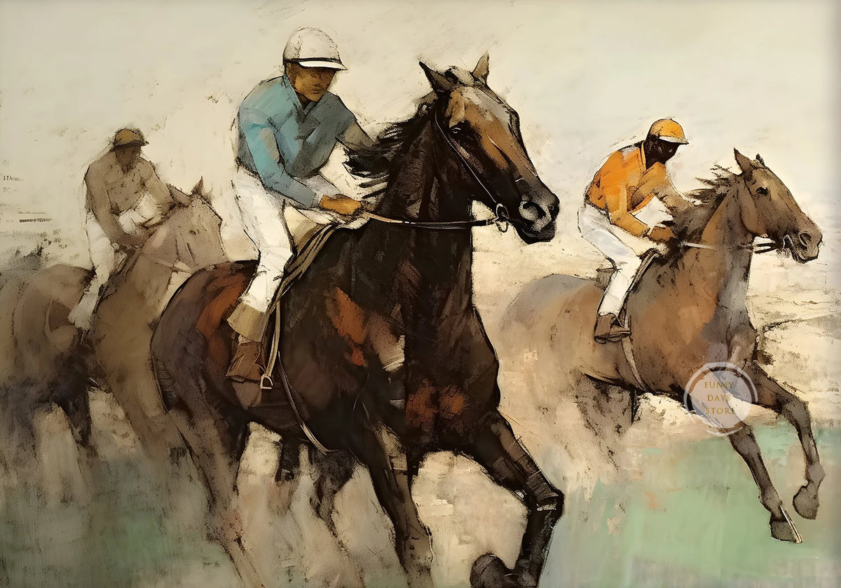 Vintage Polo Etching Horse Jockey Canvas Painting Print Antique Equestrian Farmhouse Animal Rustic Wall Art Room Home Decor
