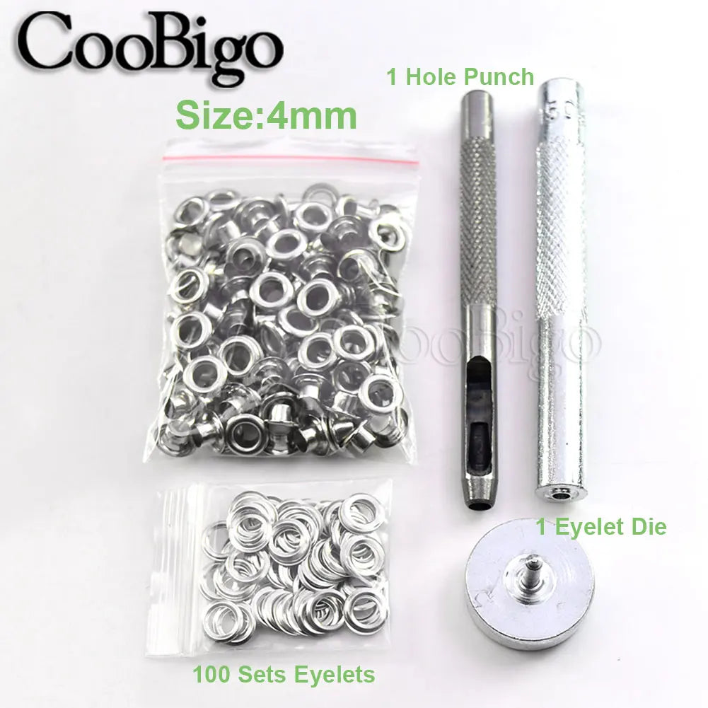 100sets Metal Eyelet Grommet Punch Installer Tool Set for Belt Clothes Canvas Curtains Shoes Tent 2mm 3mm 4mm 5mm 10mm 12mm 1
