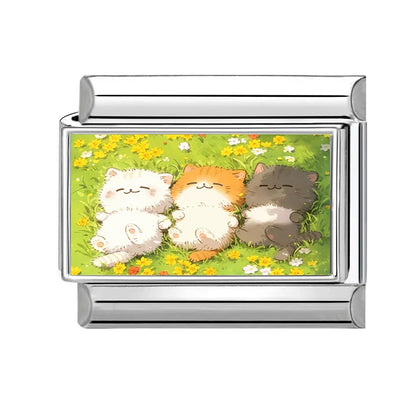 2026 New Women's Gift Cute Cat Looks at the cake Italian Charm Links Beads Fit 9mm Stainless Steel Modular Bracelet Jewelry G