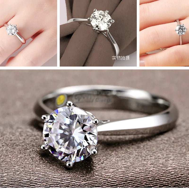 Fine Wedding Rings for Men Women Gift S925 Sterling Silver Color Austrian Crystal Engagement Proposal Ring Jewelry Bague Femm
