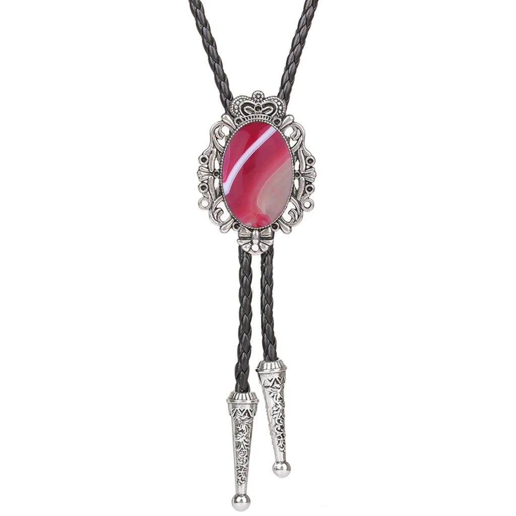 Bolo Tie Western Cowboy Opal Rodeo Leather Necktie - 24