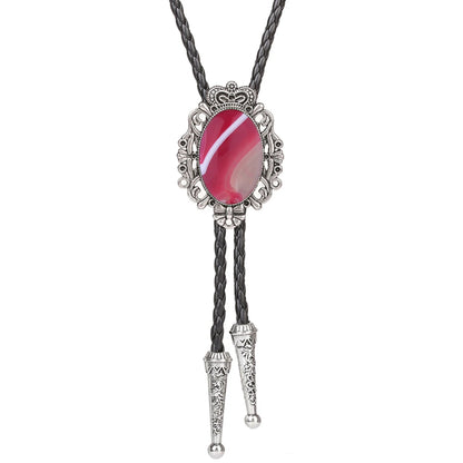 Bolo Tie Western Cowboy Opal Rodeo Leather Necktie - 24