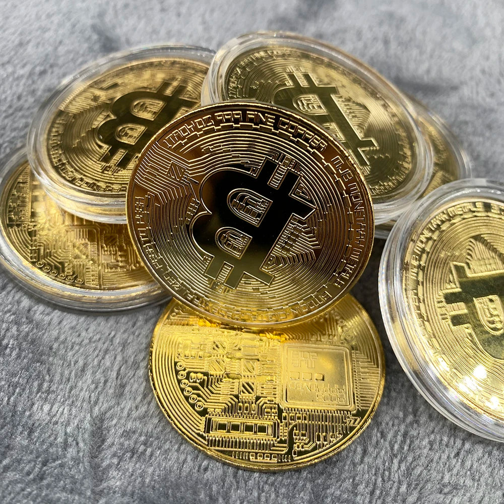 Gold Plated Bitcoin Coin Collectible Art Collection Gift Physical Commemorative Casascius Bit BTC Metal Antique Crafts Imitat