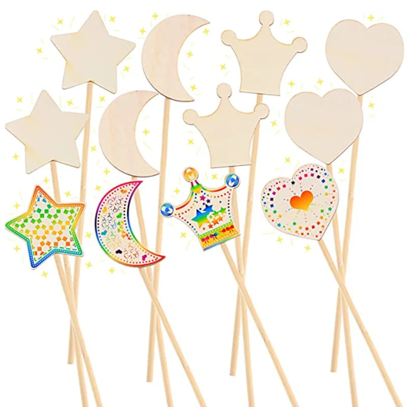 10PCS Fairy Wands Craft Kit Unfinished Wooden Princess Wands DIY Fun Party Supplies for Birthday Parties Gift Craft Activity