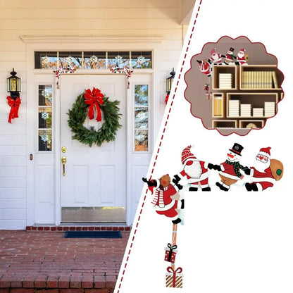 2026 New Wooden Santa Door Corner Decor Snowman Reindeer Pendant Christmas Cartoon Door Frame Decor Party Christmas Ornament