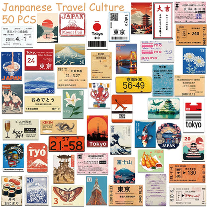 50pcs Japanese Travel Culture Stickers Decals For Phone Laptop Scrapbook Skateboard Guitar DIY Graffiti Aesthetic Stickers