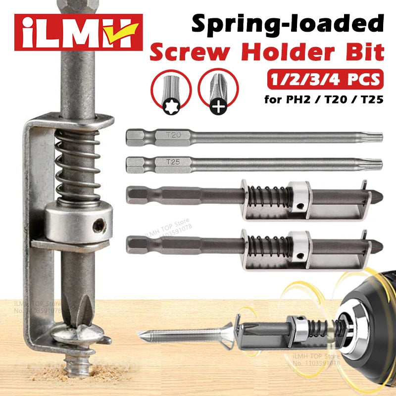iLMH Spring-loaded Screw Holder Bit, Anti-Drop Screw Fixing Bit Power Tool Accessories, Drill Bit Holder for PH2 T20 T25 Scre