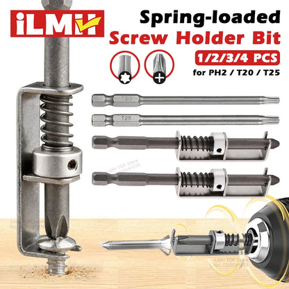 iLMH Spring-loaded Screw Holder Bit, Anti-Drop Screw Fixing Bit Power Tool Accessories, Drill Bit Holder for PH2 T20 T25 Scre