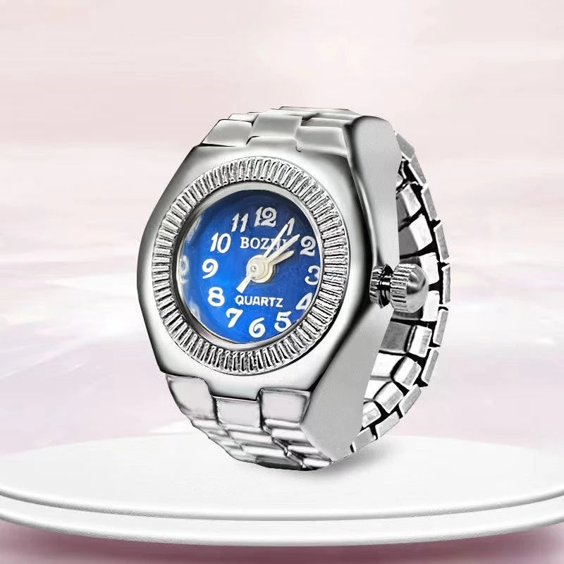 Ring Watch New Creative Alloy Shell Finger Circular Dial Couple Men And Women - blue