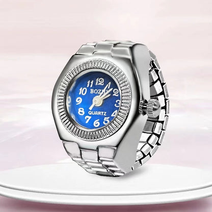 Ring Watch New Creative Alloy Shell Finger Circular Dial Couple Men And Women - blue