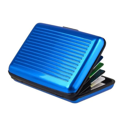Business Credit Cards Holder ID Card Case Aluminum Metal Waterproof Bank Card Protection Holder Case Men Women Wallets - Blue