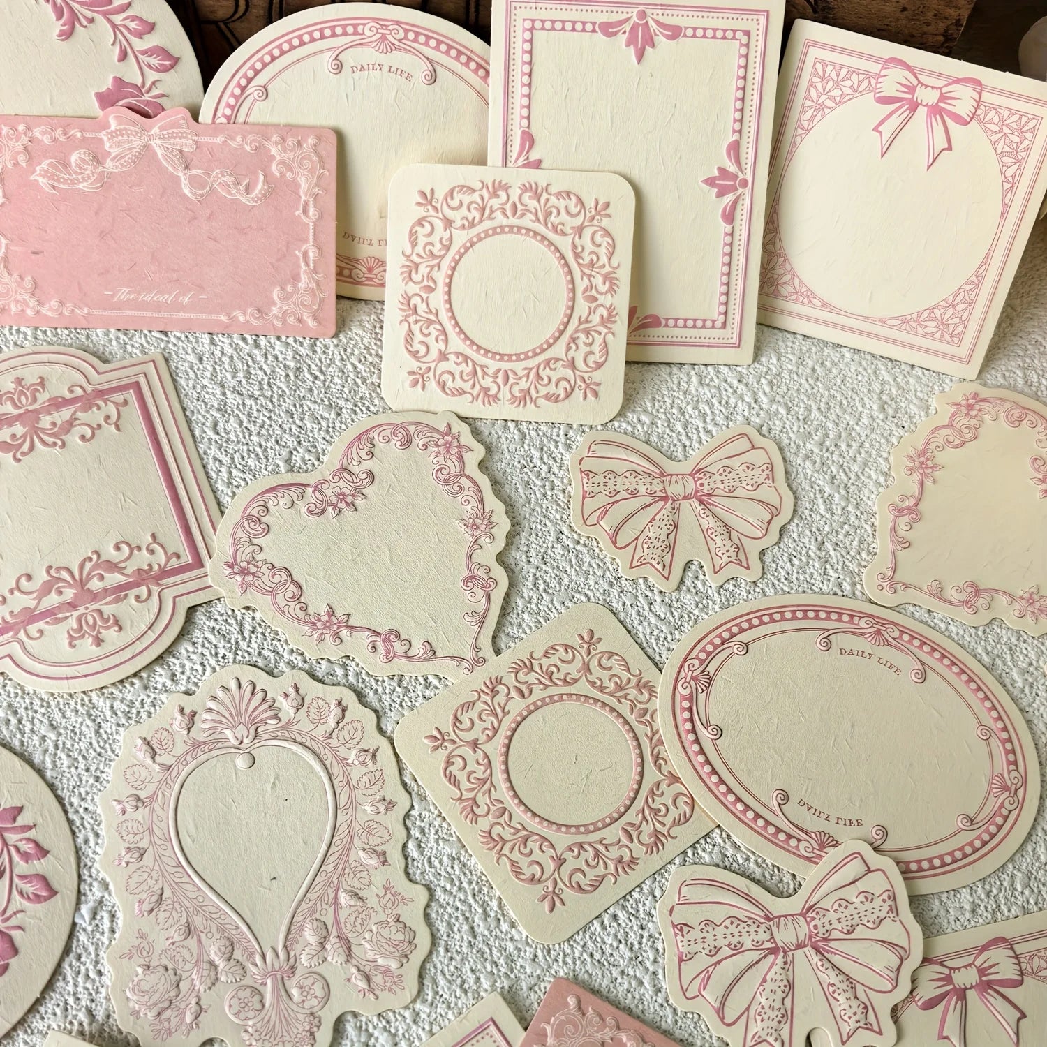 1 box of 30 sheets retro embossed floral border DIY writable decorative hard cardstock paper for scrapbooking Boxed sticky no