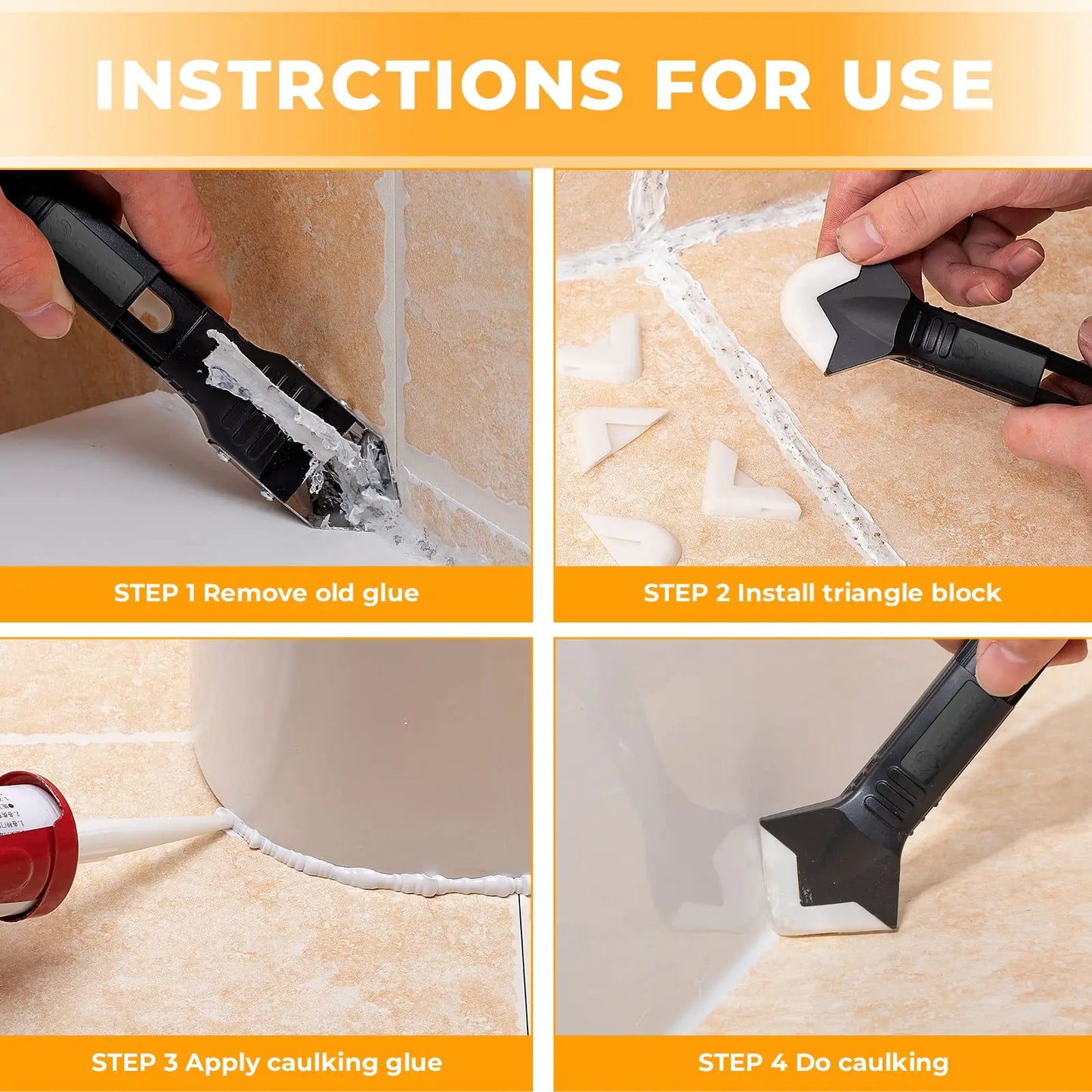 Silicone Caulking Tool | 5-in-1 Sealant Finishing Tool | Caulk Remover Glass Glue Angle Scraper for Bathroom, Kitchen, Floor