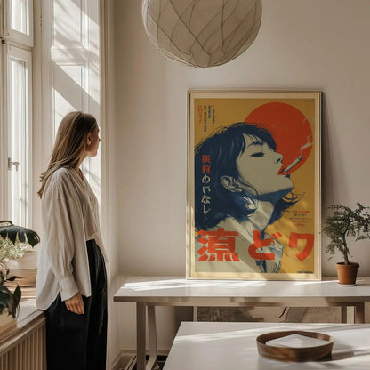 Retro Japanese Woman Smoking Canvas Wall Art Print, Frameless Vintage Indie Canavs Poster for Living Room Decortion Women's G