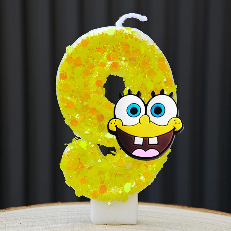 Cute SpongeBob Candle Anime Number 0-9 Kids Birthday Cake Decoration Supplies Cute Cartoon Party Accessories Supplies - A 9