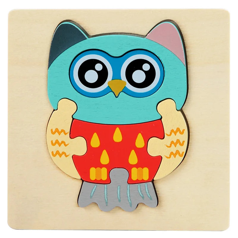 Kids Wooden Toys 3D Wood Puzzle Cartoon Animals Cognitive Jigsaw Puzzle Early Learning Educational Toys For Children Gift - O