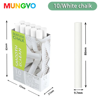 MUNGYO Dustless Chalk Colored / White Non-Toxic Dust-Free Vibrant Blackboard 10Pcs Kids Teachers Students office - 10pcs-whit