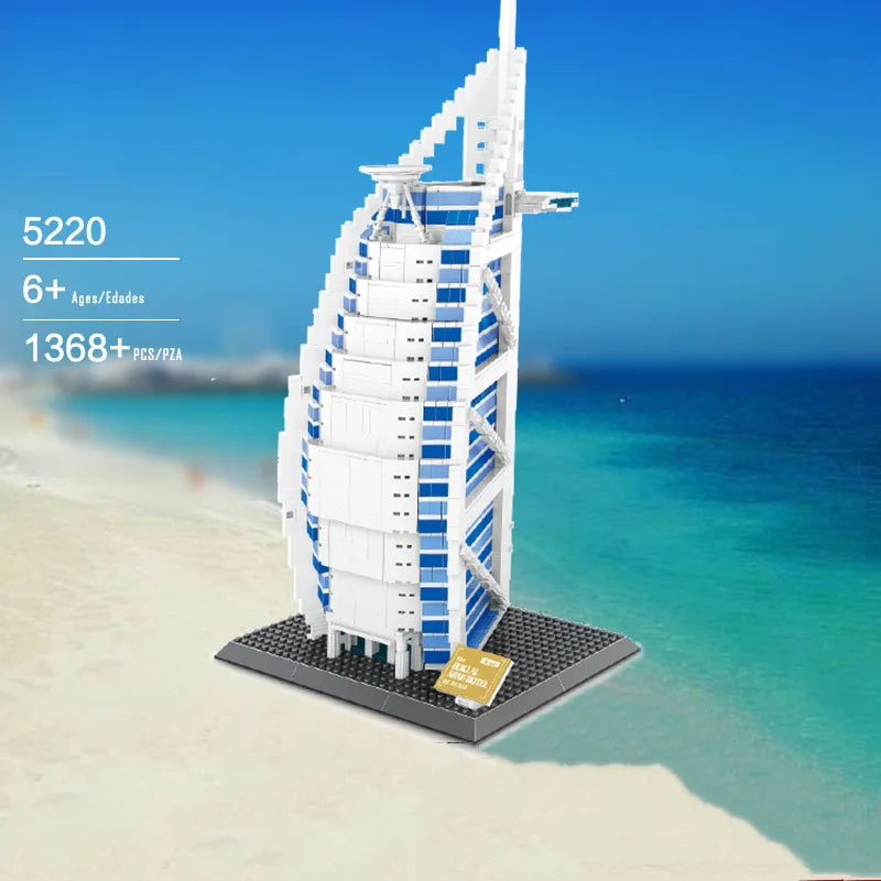 World Famous Modern Architecture United Arab Emirates Dubai Burj Al Arab Hotel Creative Building Block Construction Bricks To