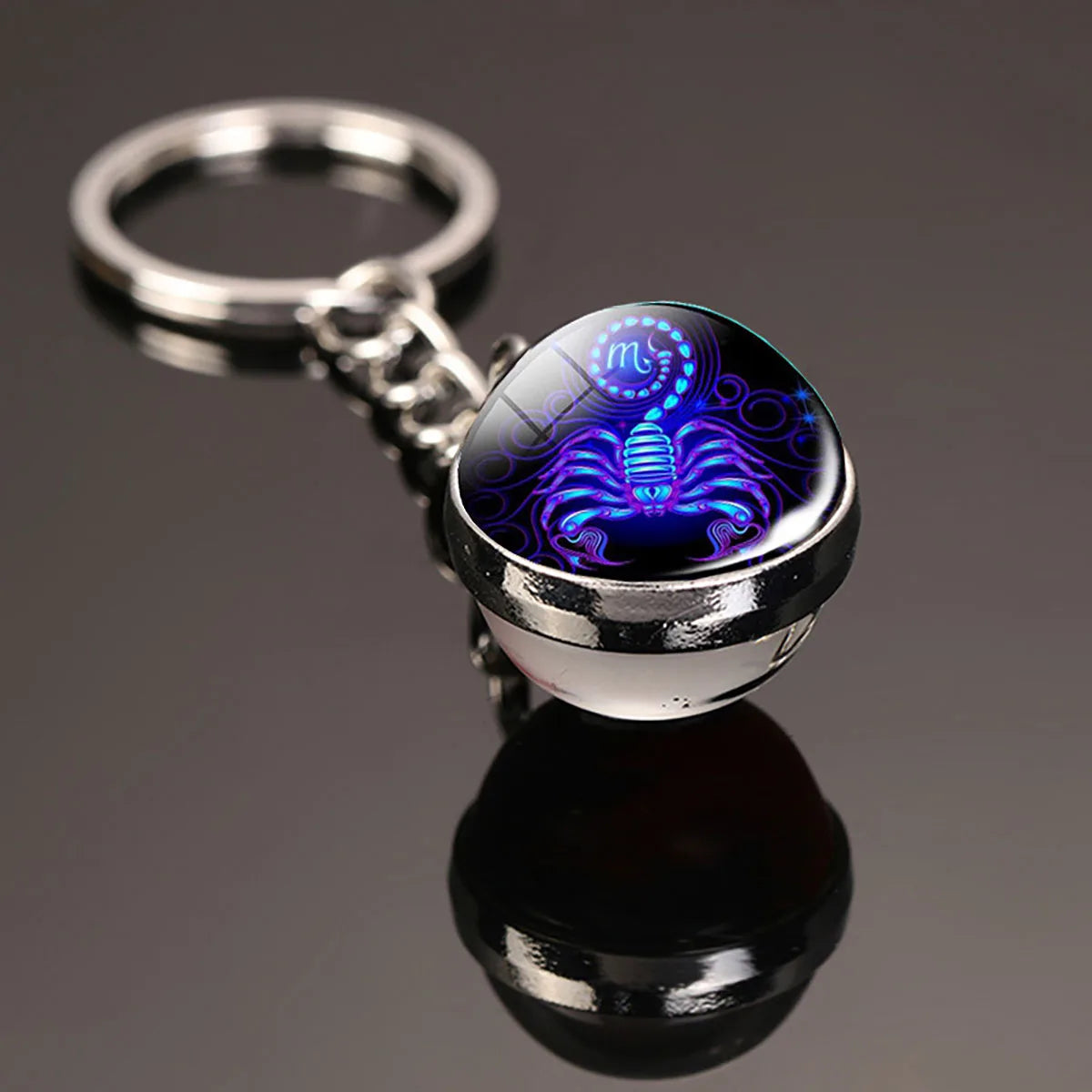 12 Constellation Key Chain Luminous Double Sided Glass Ball Pendant 12 Zodiac Key Chain Fashion Birthday Gift for Men and Wom