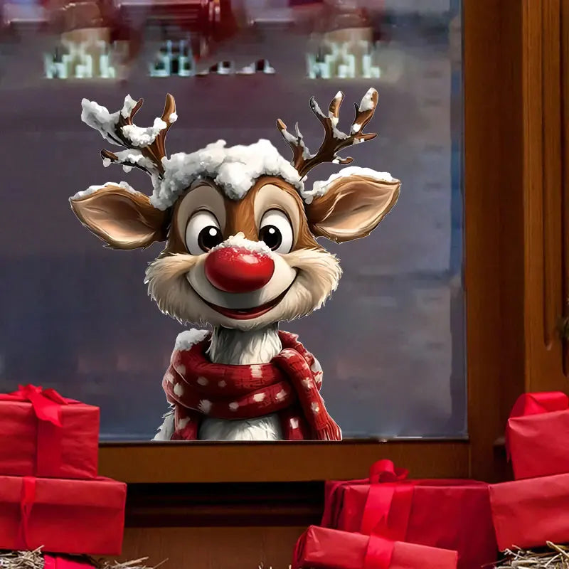 1PC Christmas Reindeer Window Stickers Waterproof for Home Decoration Window Glass Door DIY BathRoom Wall Universal Vinyl Dec